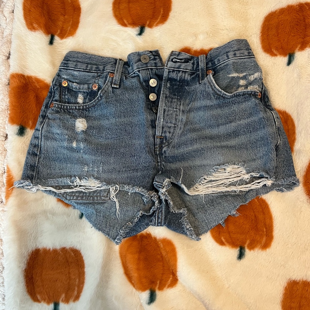 Levi's Blue Distressed Jean Shorts